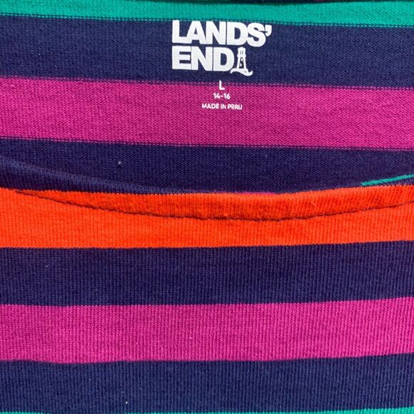 Lands End Womens Retro Color Block Striped Boatneck 3/4 Sleeve Rugby Top L Boho - Picture 2 of 5